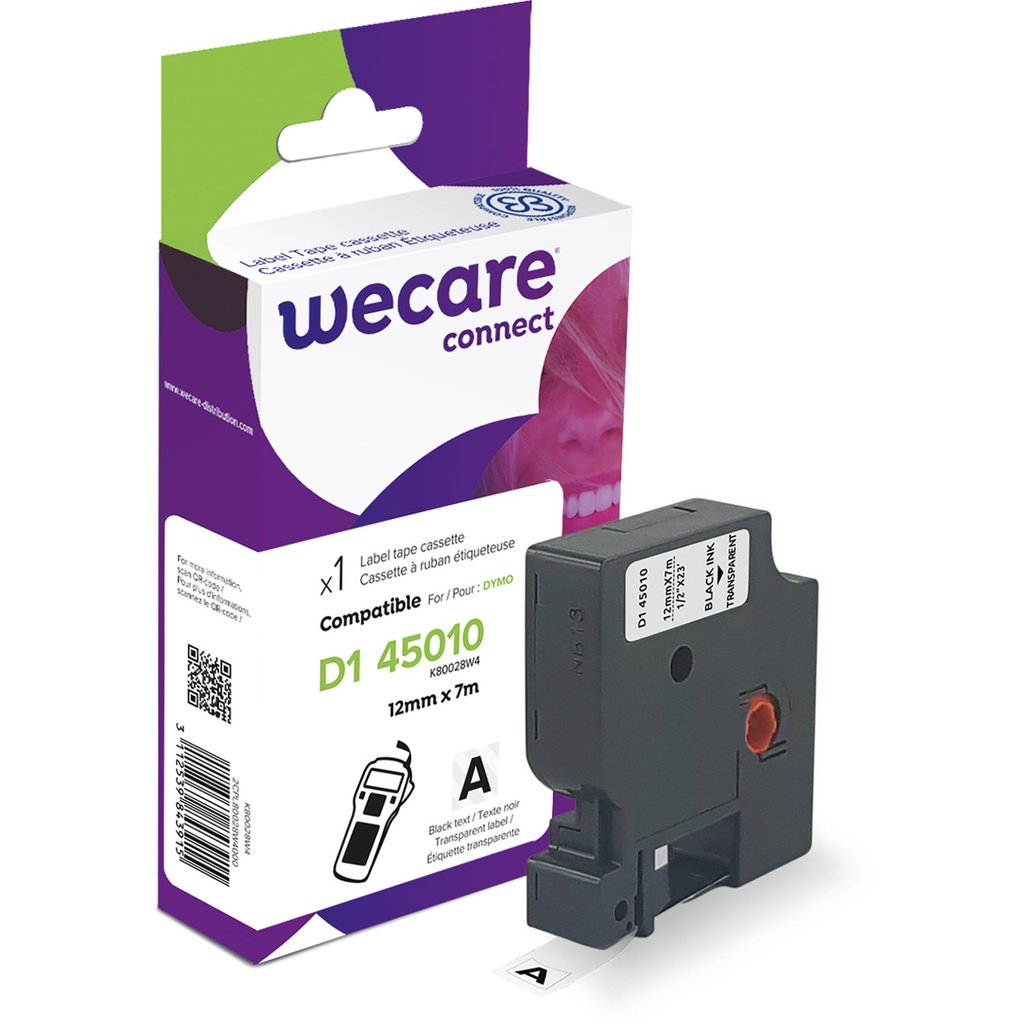 Märkband Wecare D1 svart/klar 12 mm 7 m