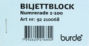 Biljettblock NR 1-100 Blå