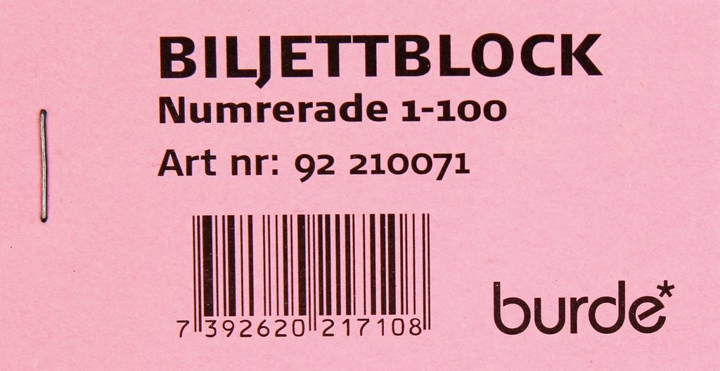 Biljettblock NR 1-100 Rosa