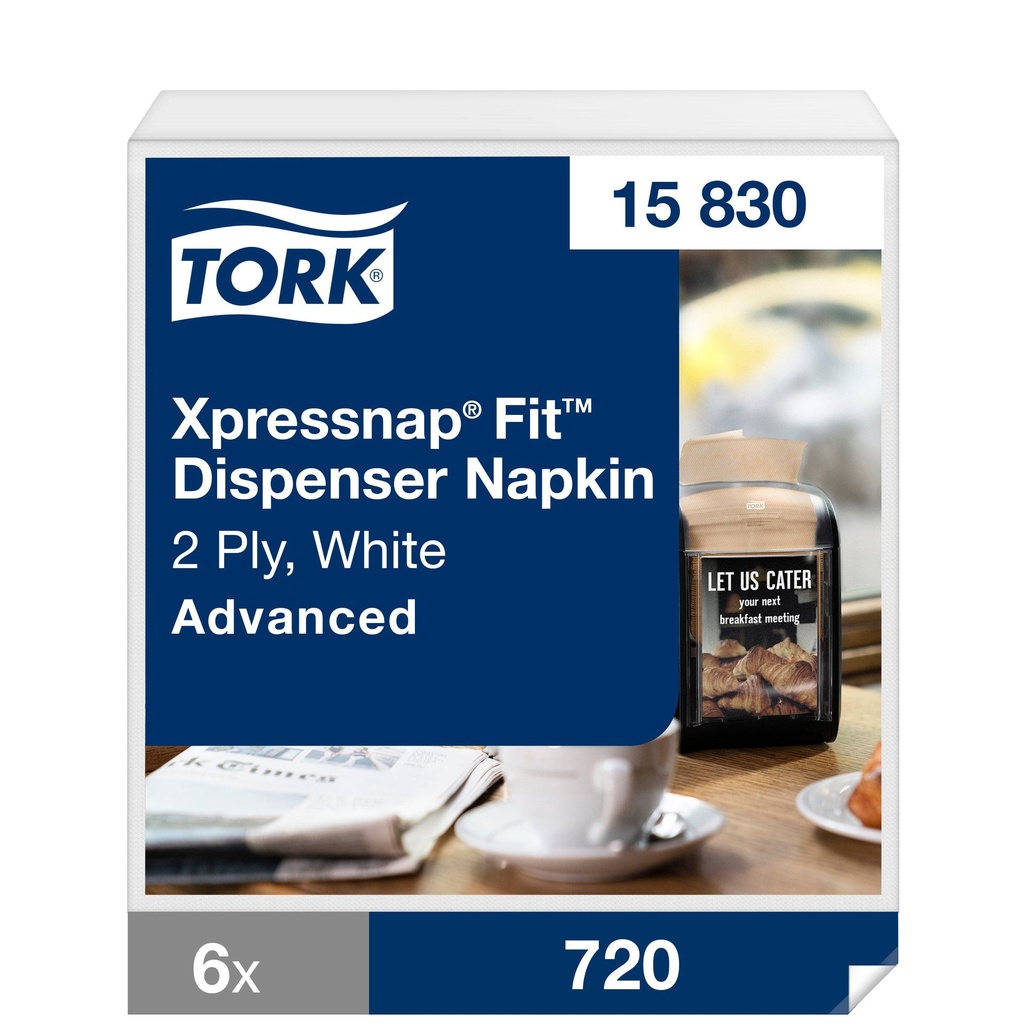 Dispenserservett Tork N14 2-lag vit 6x720 st