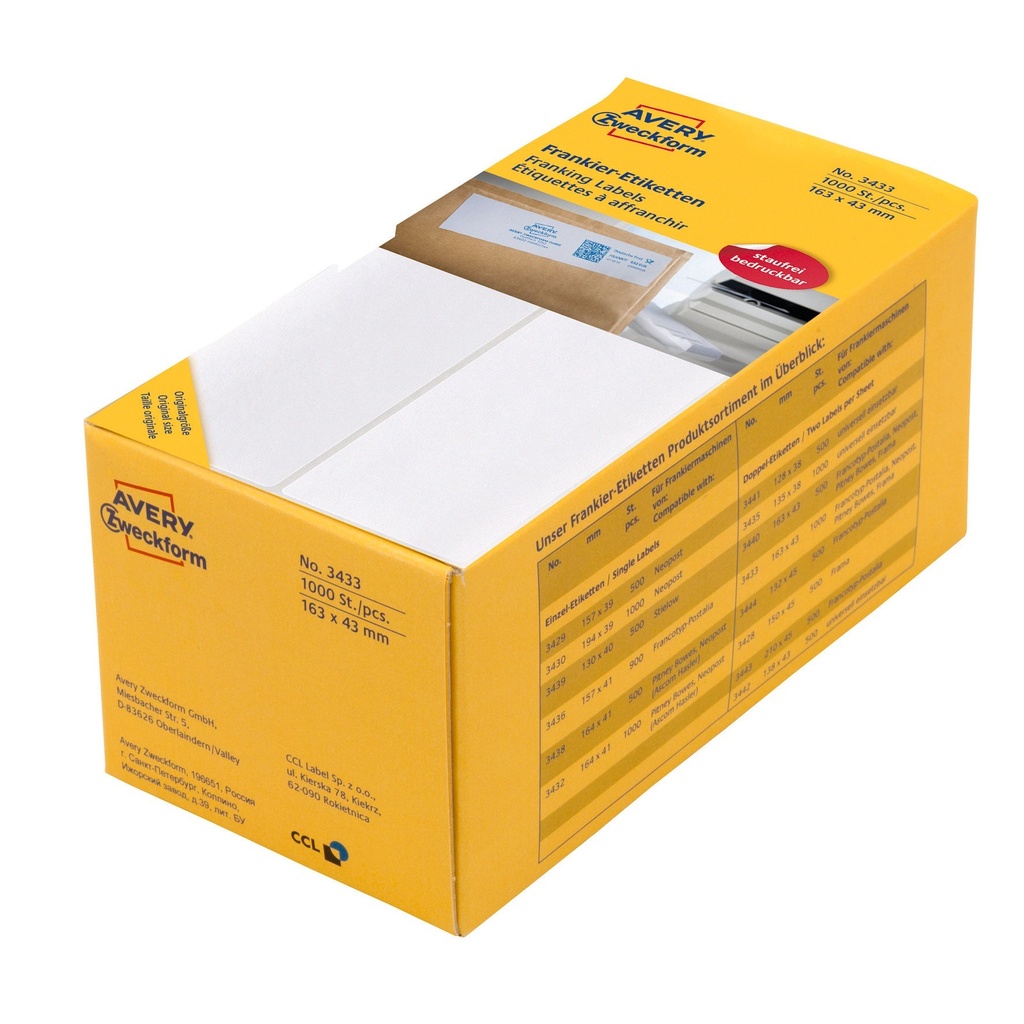 Frankeringsetik 163 x 43 mm 1000 st/fp