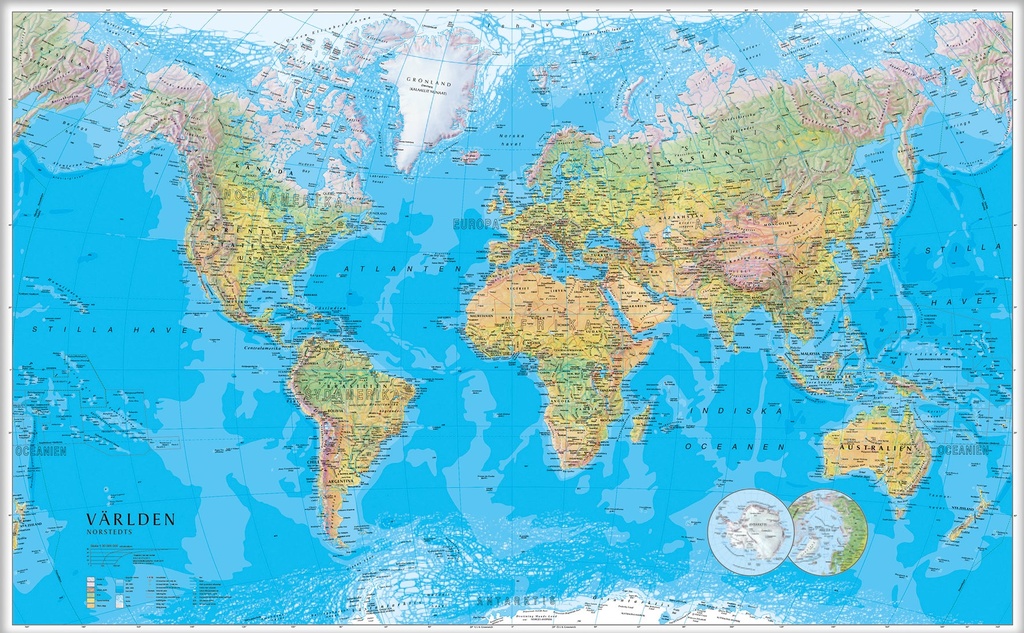Världskarta 1:30 milj.  1370 x 850 mm