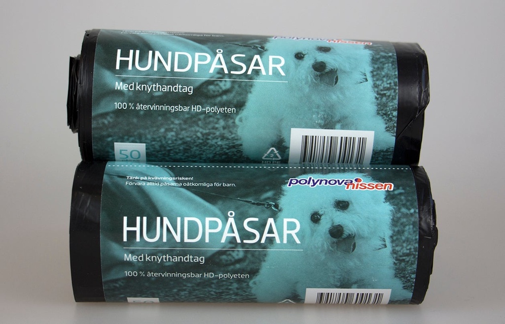 Hundpåse med knyt svart 50 st/rulle