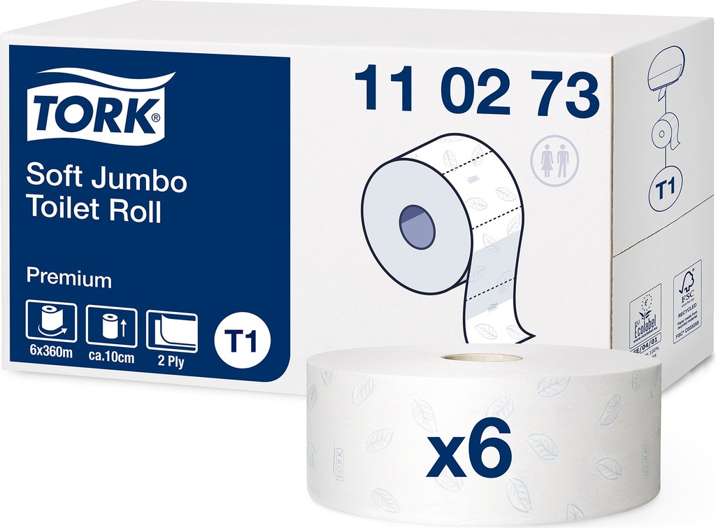 Toalettpapper Premium T1 Jumbo Tork 6 rullar/krt