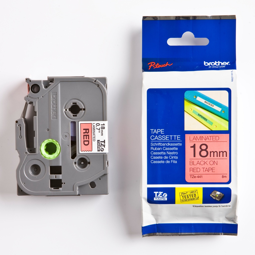 Märkband TZe441 18mm sva/röd