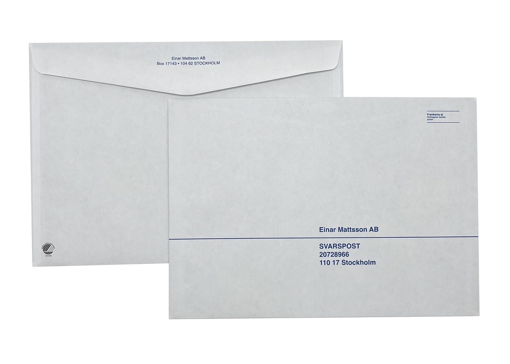 Kuvert C4 fukthäftande tryck 1+1 "Svarskuvert" 500 st/krt