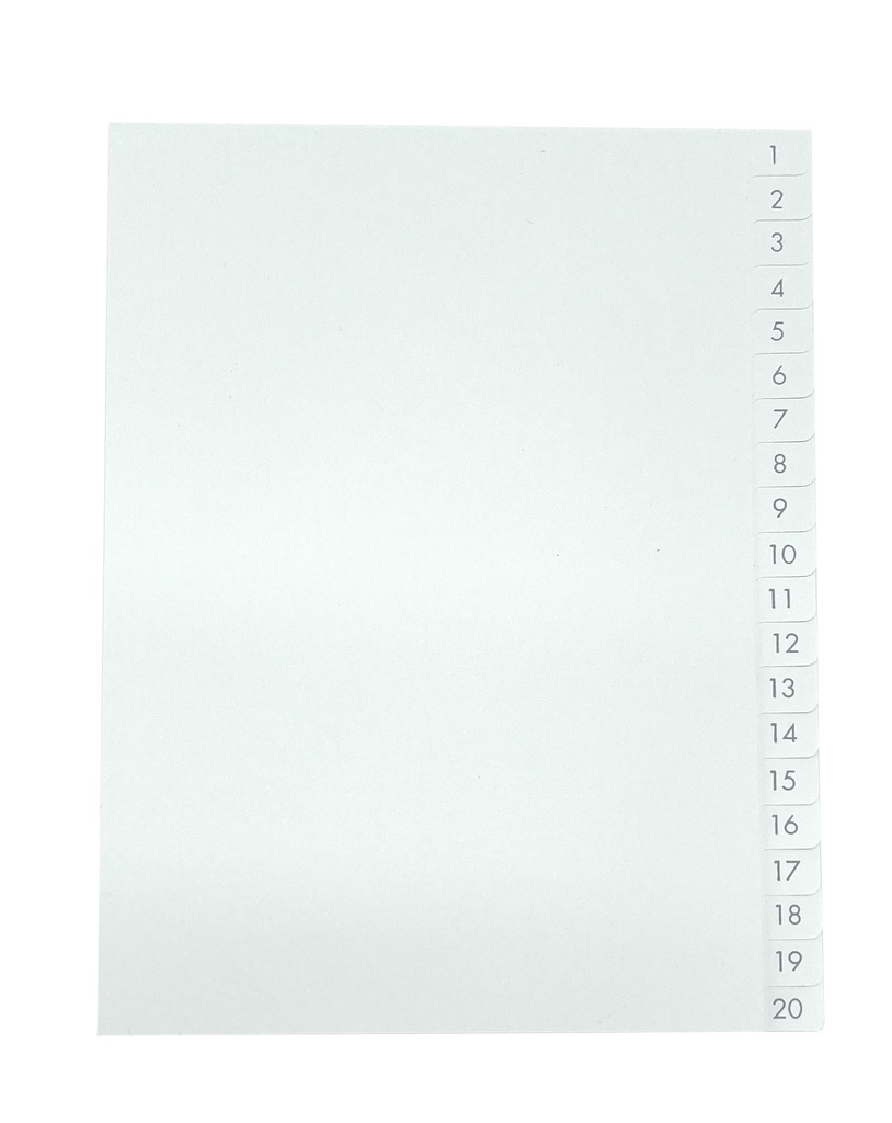 Pärmregister A5 1-20 vita med grått tryck 25st/fp