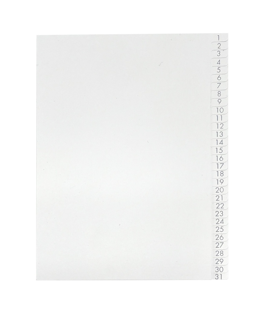 Pärmregister A5 1-31 vita med grått tryck 20st/fp