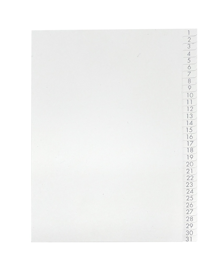 Pärmregister A5 1-31 vita med grått tryck 20st/fp