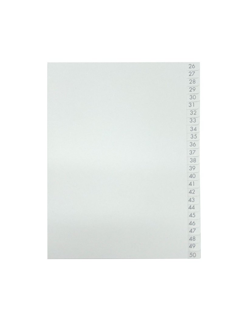 Pärmregister A5 26-50 vita med grått tryck 25st/fp