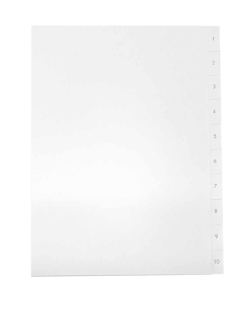 Pärmregister A4 1-10 vita med grått tryck 25st/fp