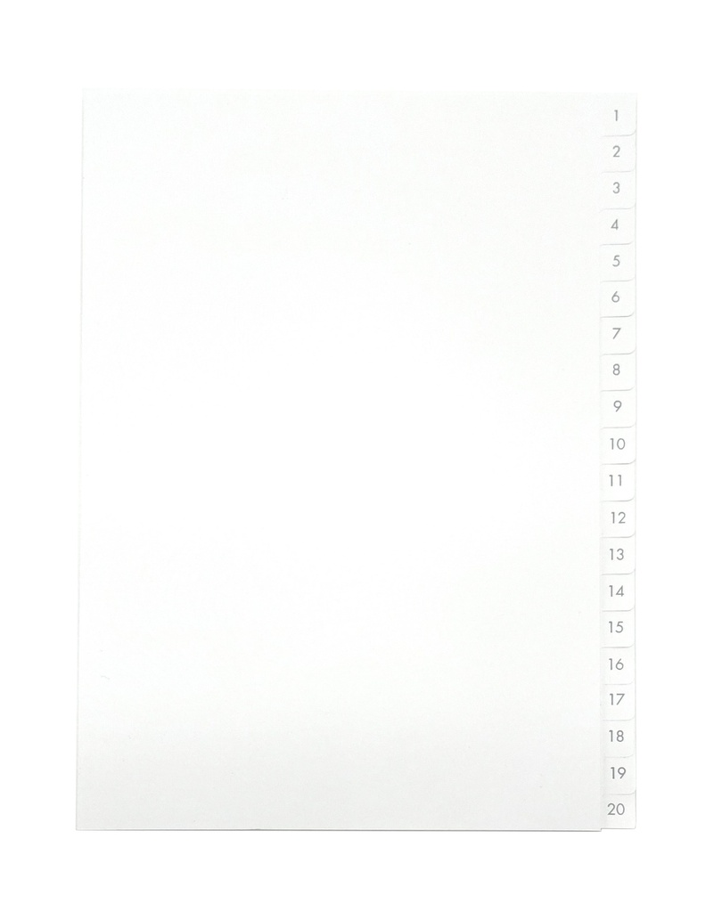Pärmregister A4 1-20 vita med grått tryck 15st/fp