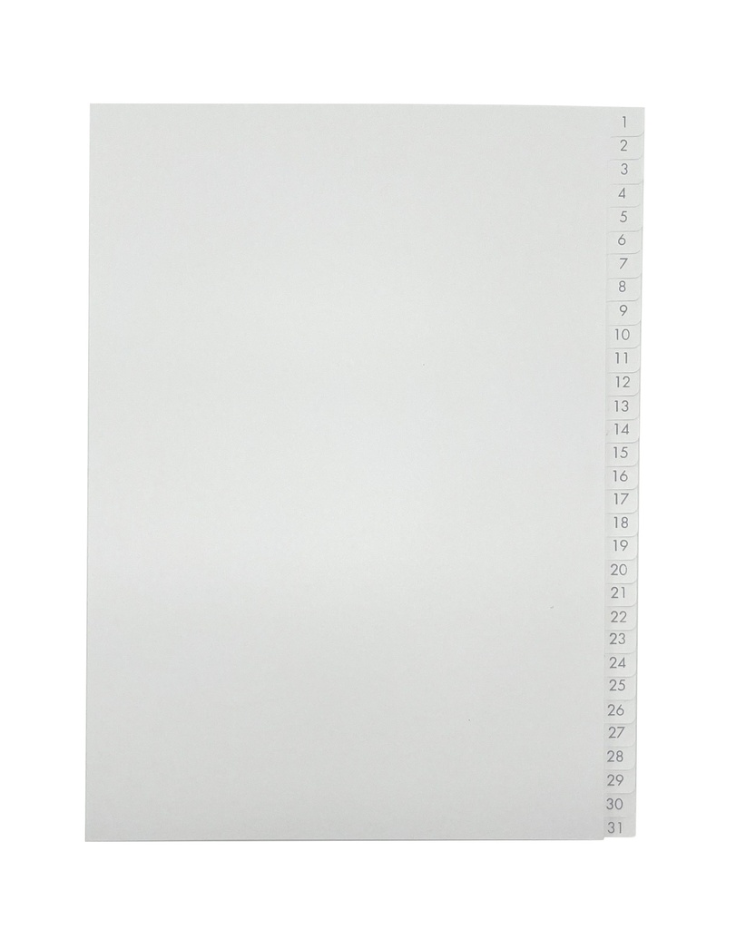 Pärmregister A4 1-31 vita med grått tryck 10st/fp