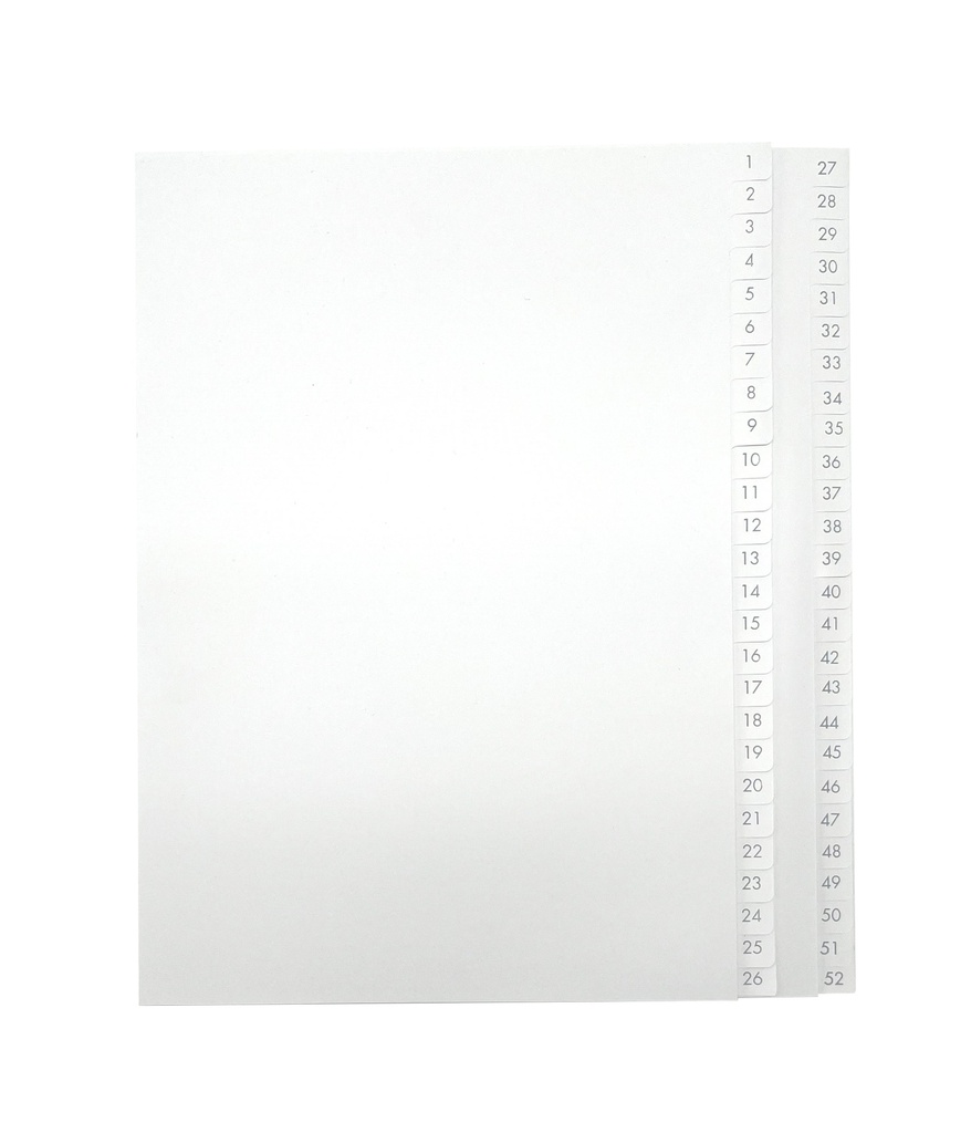 Pärmregister A4 1-52 vita med grått tryck 10st/fp