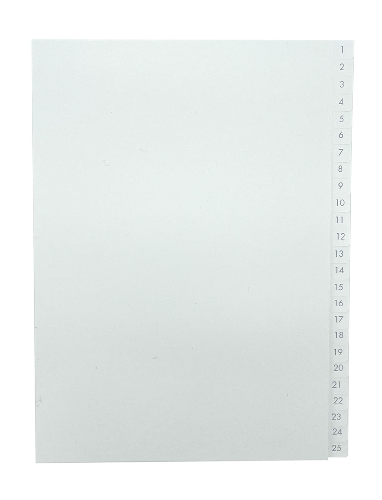 Pärmregister A4 1-25 vita med grått tryck 10st/fp
