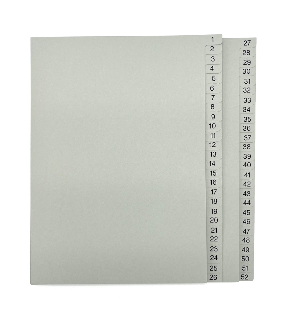 Pärmregister A5 under 1-52, grå med svart folie 6st/fp