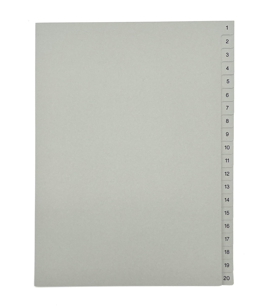 Pärmregister A4 över 1-20, grå med svart folie 10 st/fp
