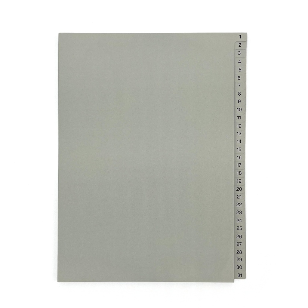 Pärmregister A4 under 1-31, grå med svart folie 10st/fp