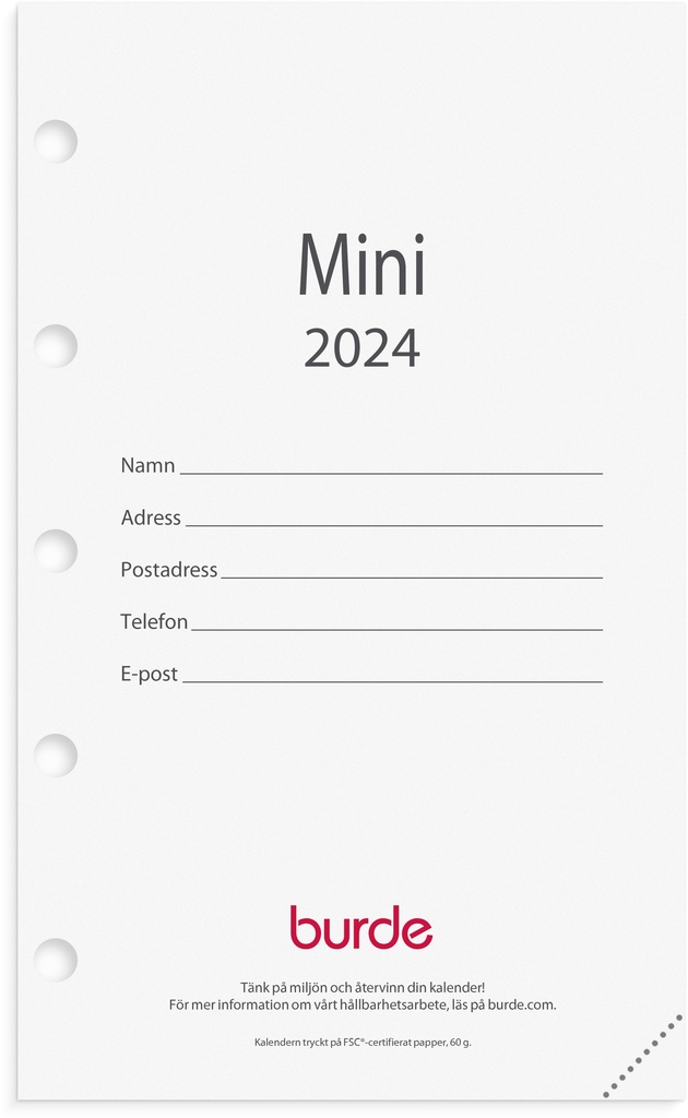 Kalender 2024 Mini kalend.sats