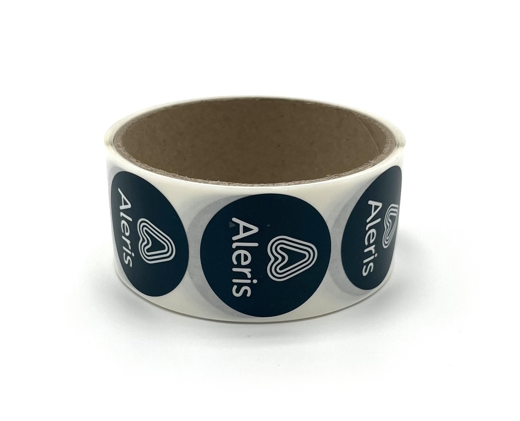 Dekal/etikett rund 35mm vit logo på mörkgrön botten 100st/fp