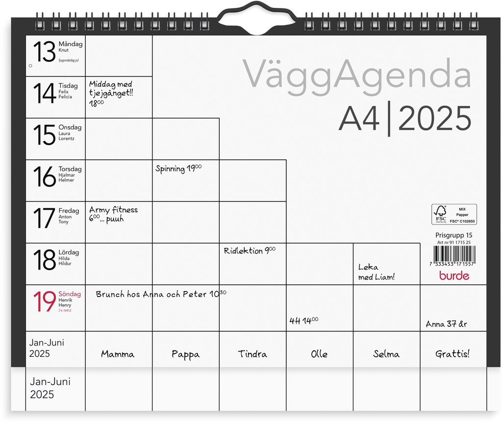 Väggkalender 2025 Agenda A5