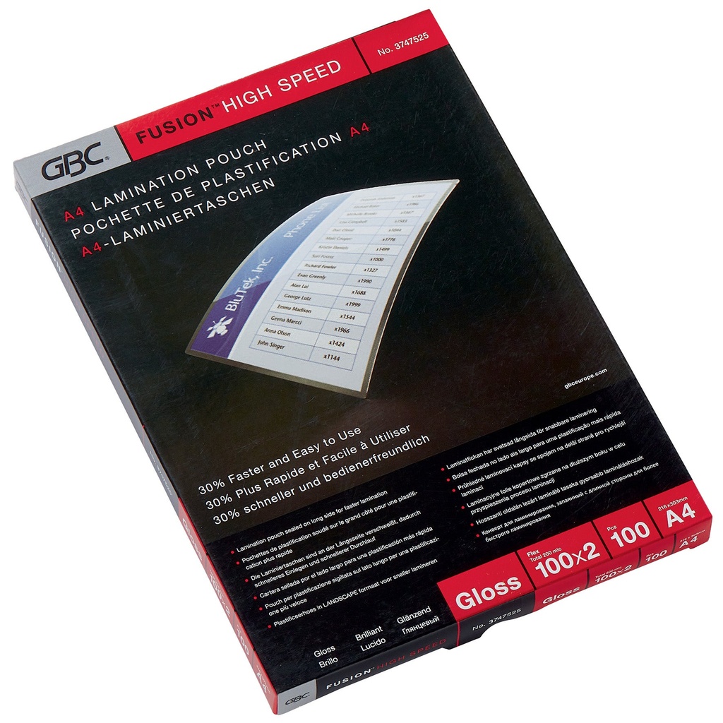 Lamineringsfickor A4 HighSpeed 100 mikron gloss 100/fp