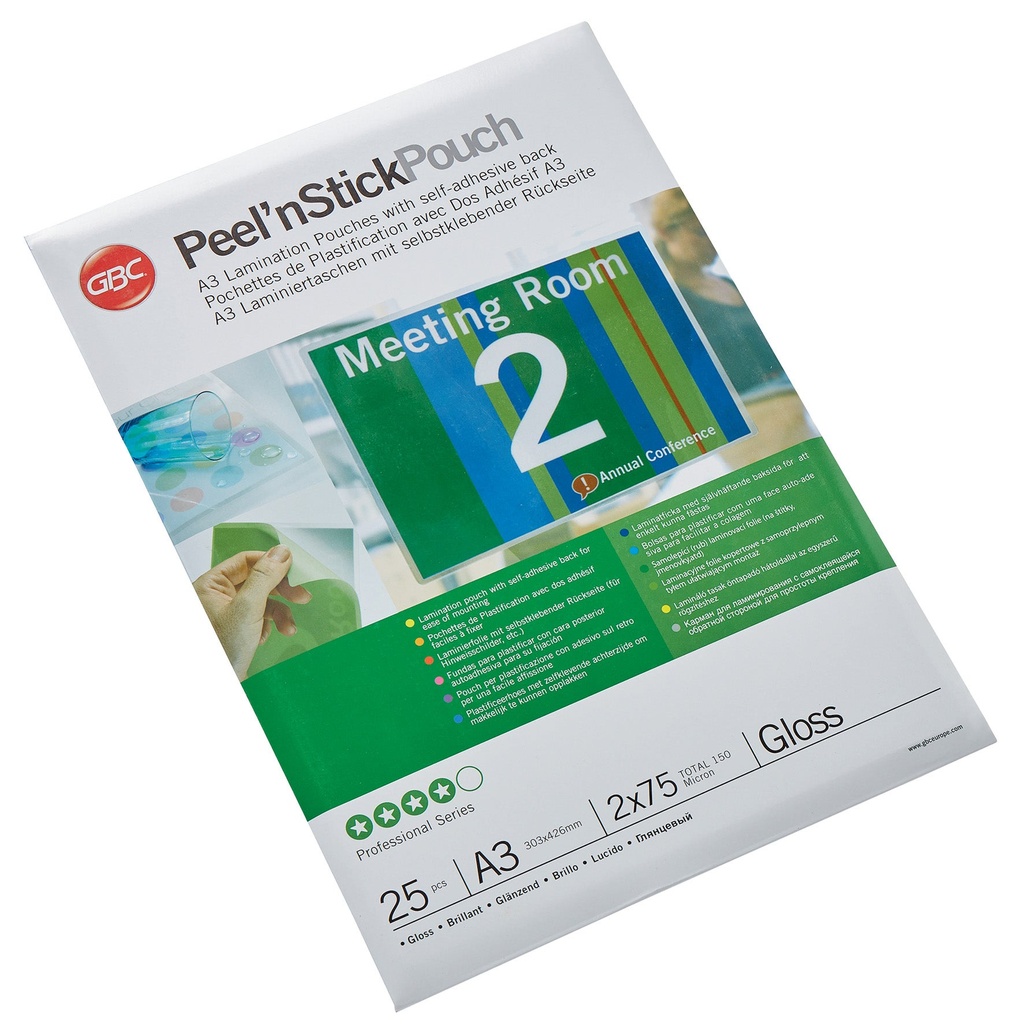 Lamineringsfickor Peel'n Stick A3 75 mikron Gloss 25/fp