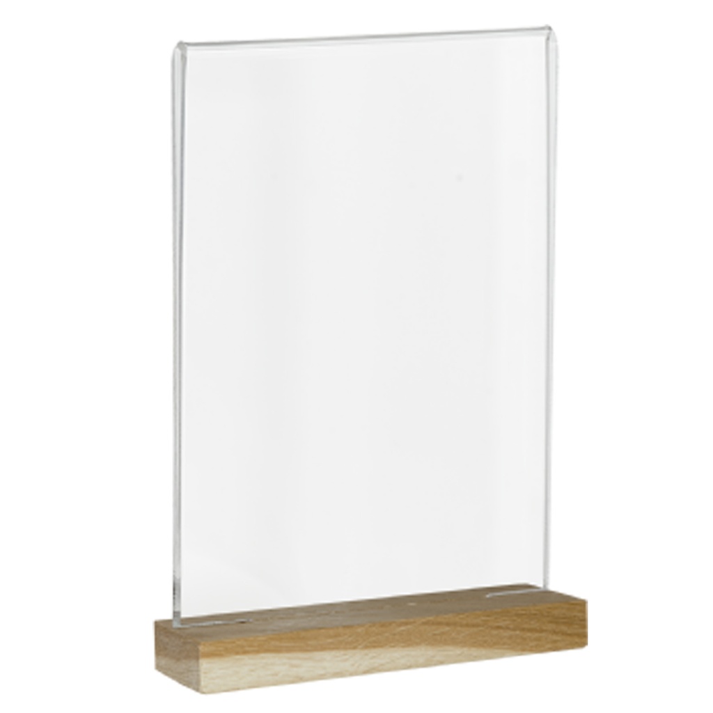 Akrylskylt A4 stående, träfot