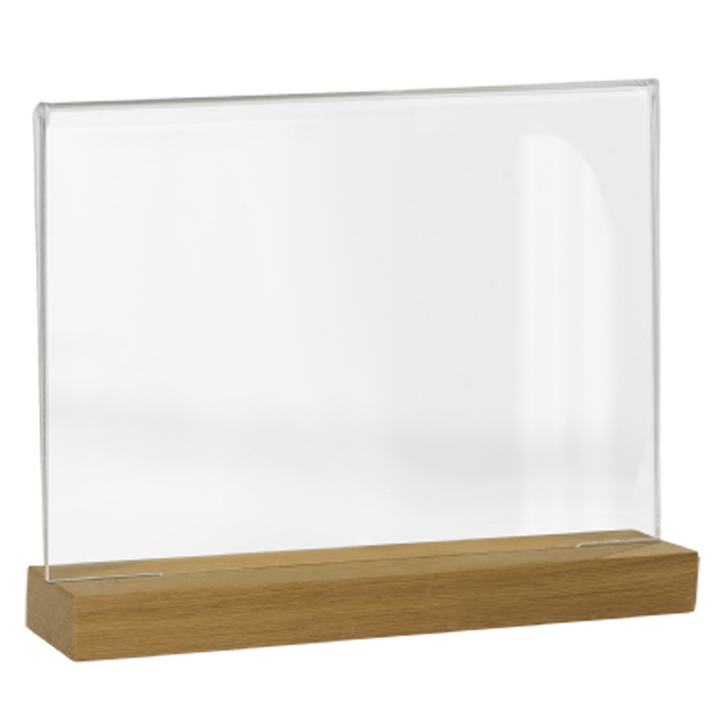 Akrylskylt A4 liggande, träfot