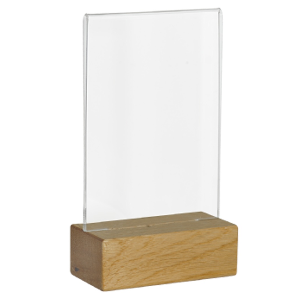 Akrylskylt A7 stående, träfot