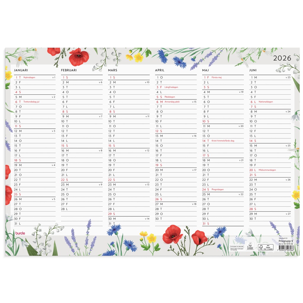 Väggblad Blomster 2026