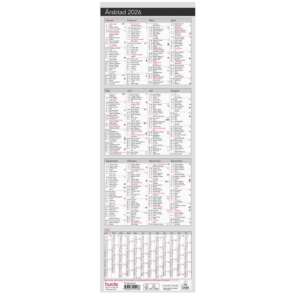 Kalender 2026 Årsblad