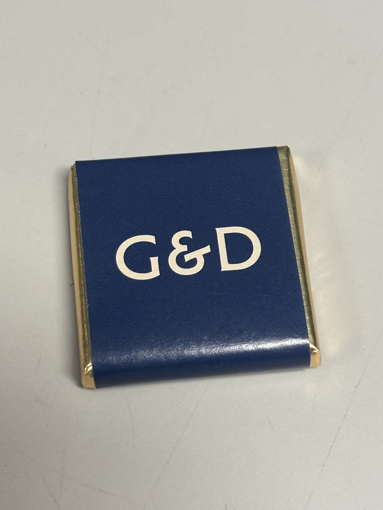 Chokladfyrkanter, blå med 62% mörk choklad och havsalt 625 st/fp