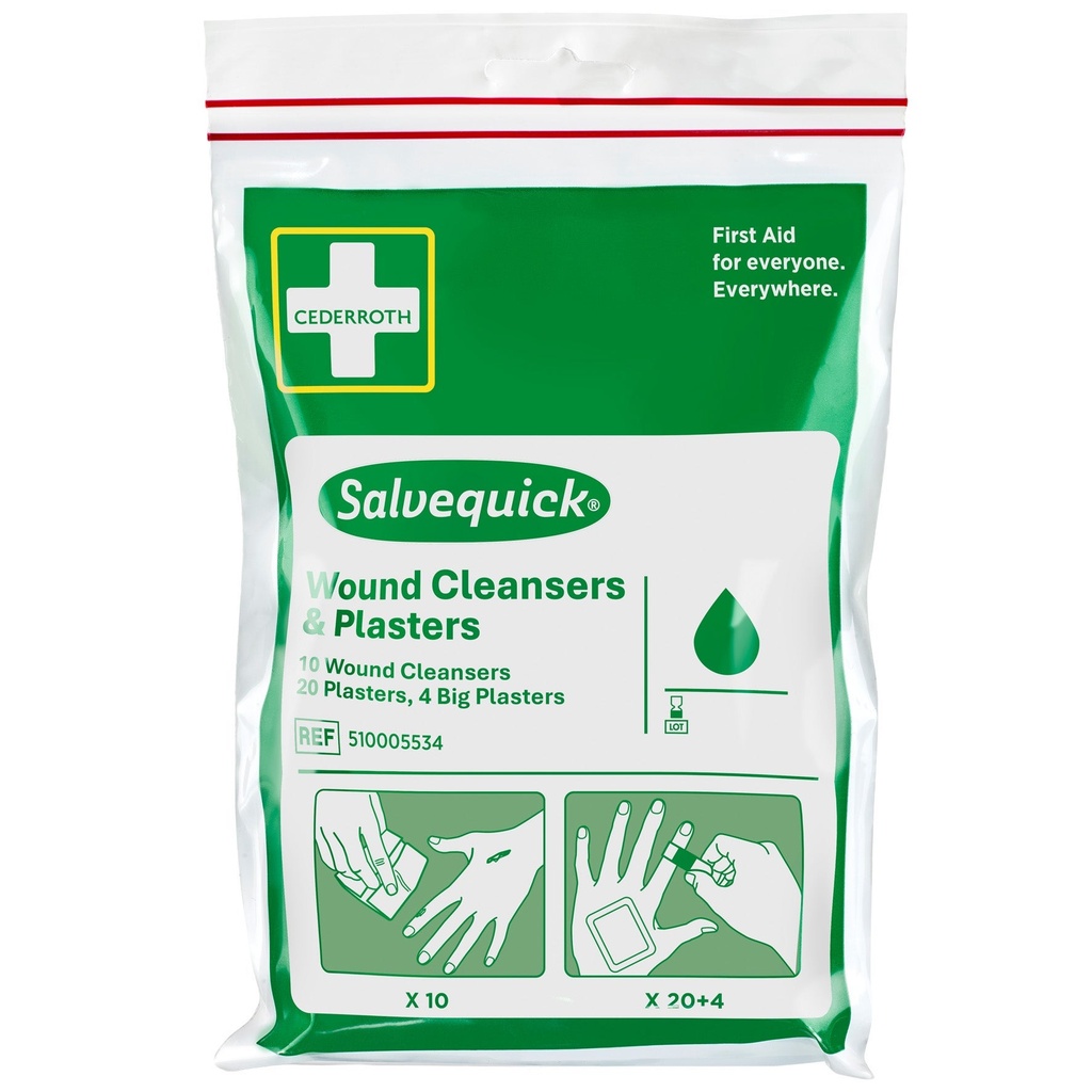 Sårtvätt och plåsterset Salvequick 34-pack