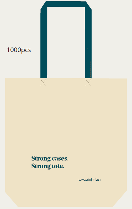 Bomullskasse tjock naturfärgad med mörk turkos detaljer och tryck