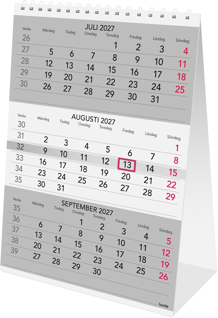 Bordskalender Triplaner 2027 Burde