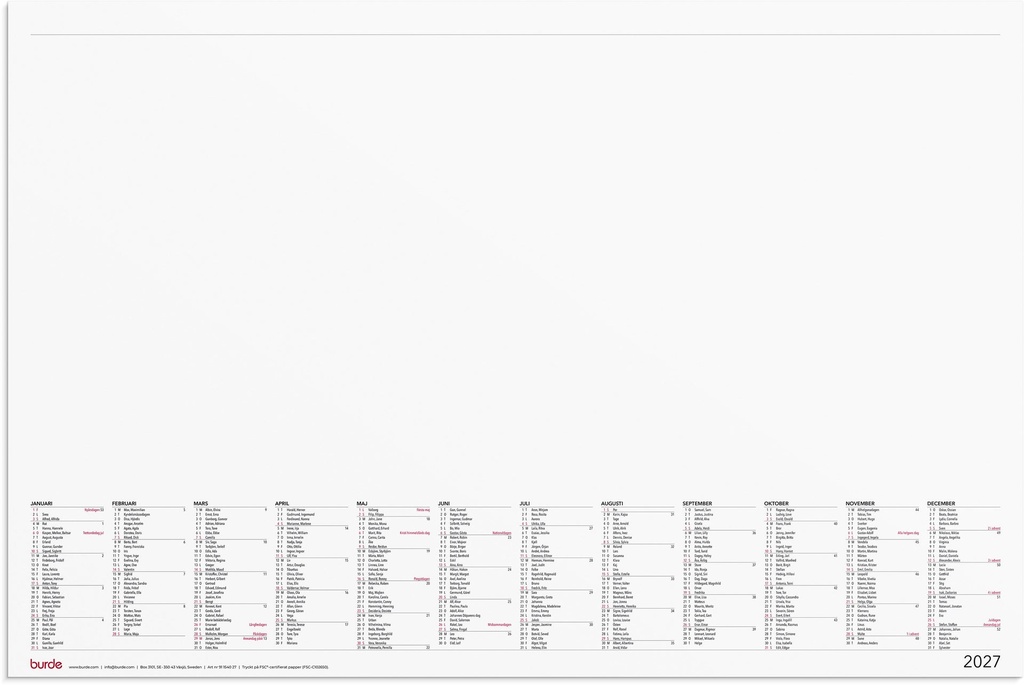 Skrivunderlägg Kalender 2027 Elegant Burde