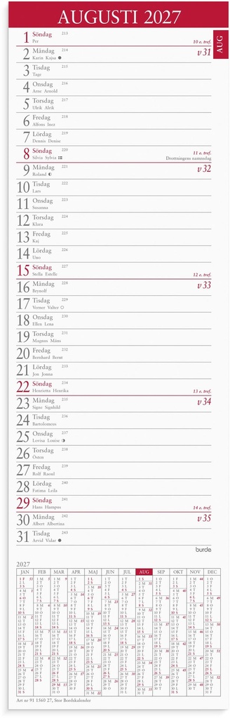 Stor Bordskalender 2027 Burde