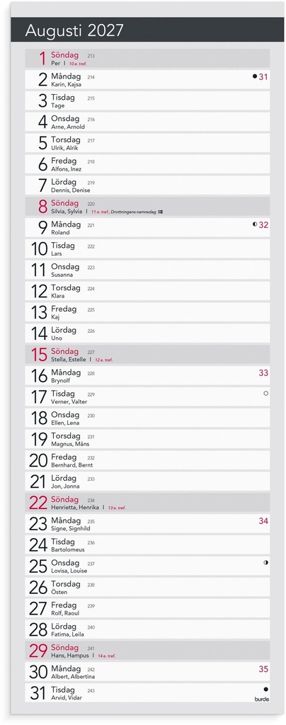 Liten Bordskalender Elegant 2027 Burde