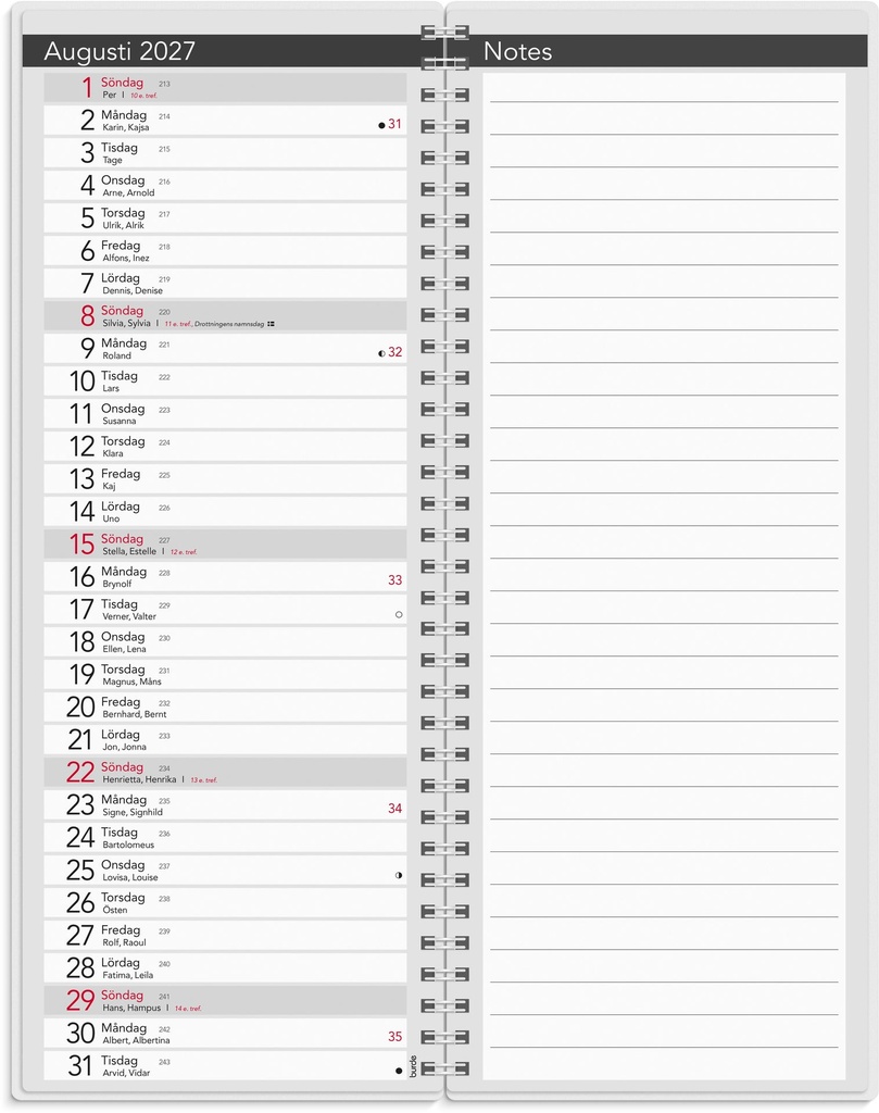 Bordskalender Elegant 2027 spiral Burde
