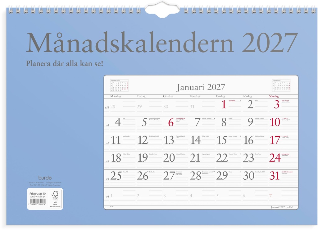Månadskalendern 2027 Burde