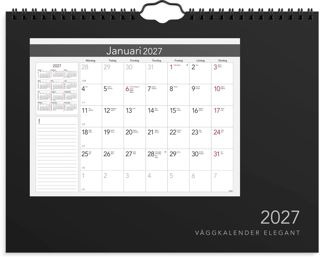 Väggkalender 2027 Elegant Burde