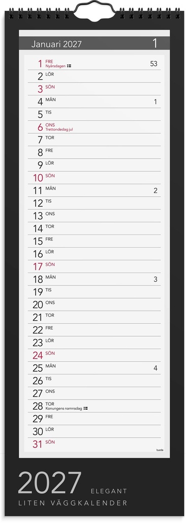 Lilla Väggkalender 2027 Elegant Burde