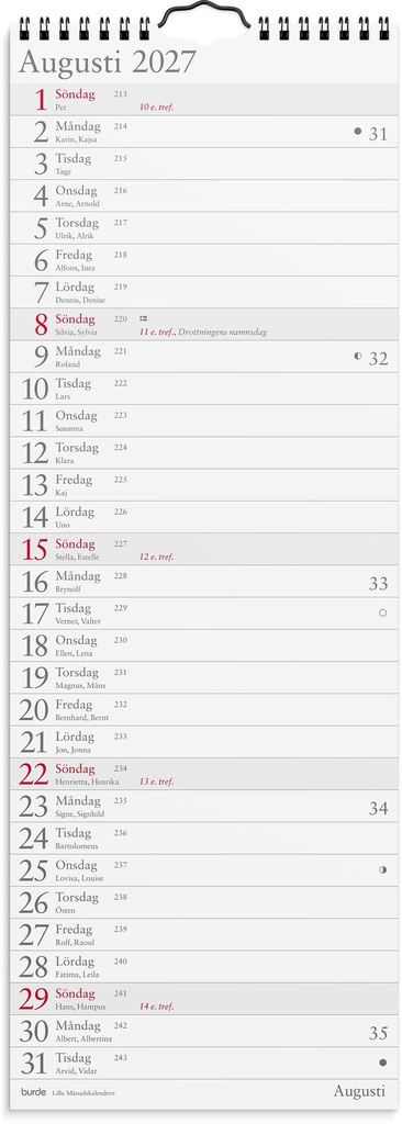 Väggkalender 2027 Lilla Månadskalendern Burde