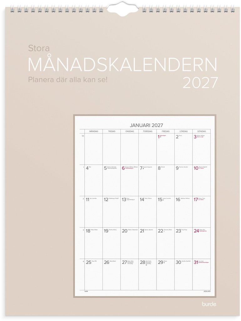 Stora Månadskalendern 2027 Burde