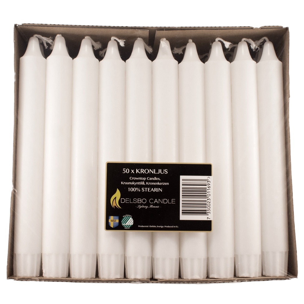 Kronljus 100% stearin 20 cm Delsbo 50-pack
