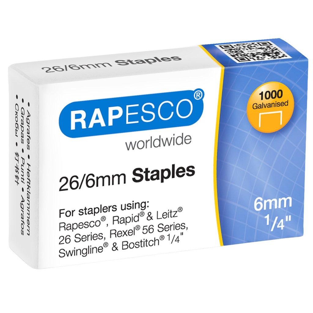Häftklammer Rapesco 26/6 1000-pack