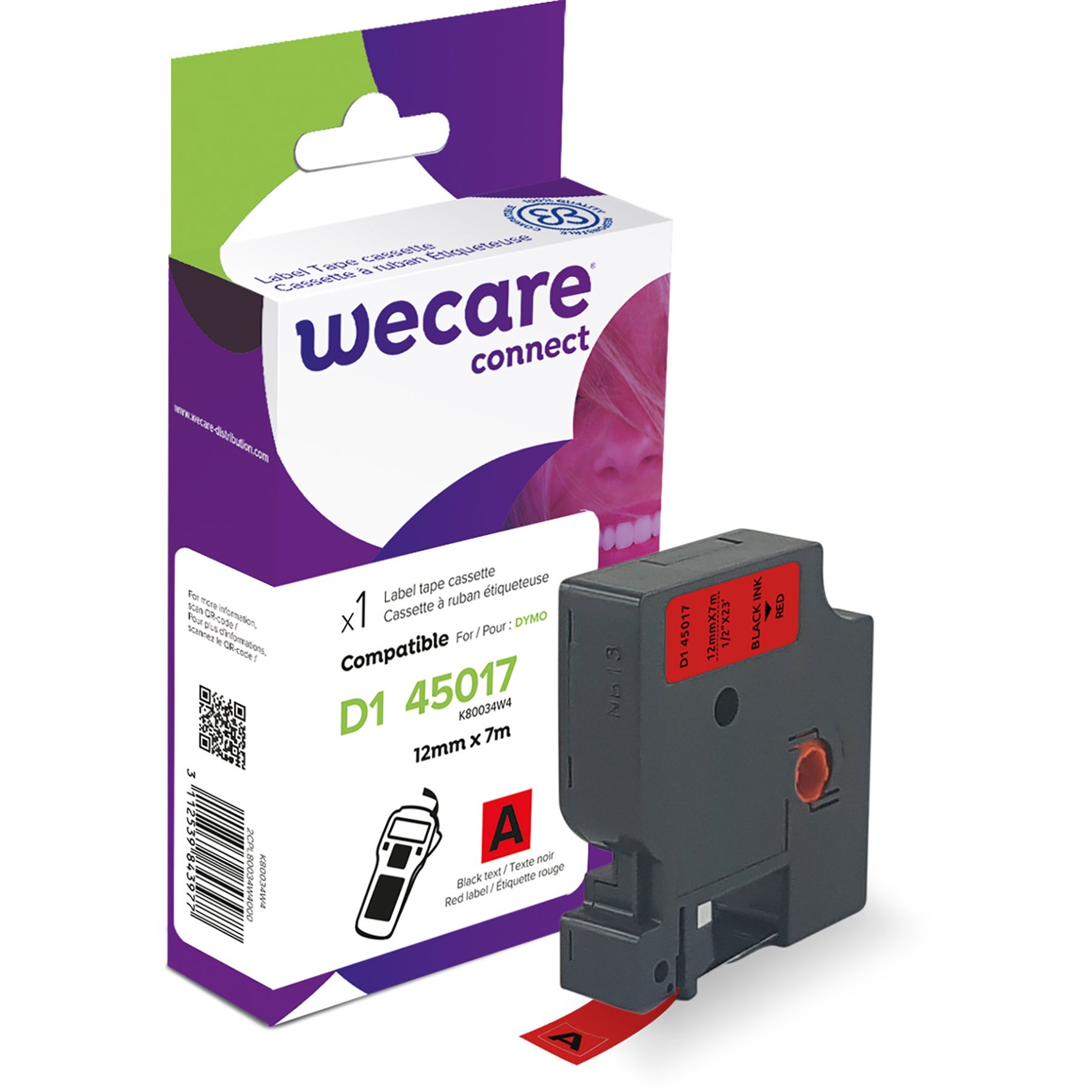 [8559081] Märkband Wecare D1 svart/röd 12 mm 7 m