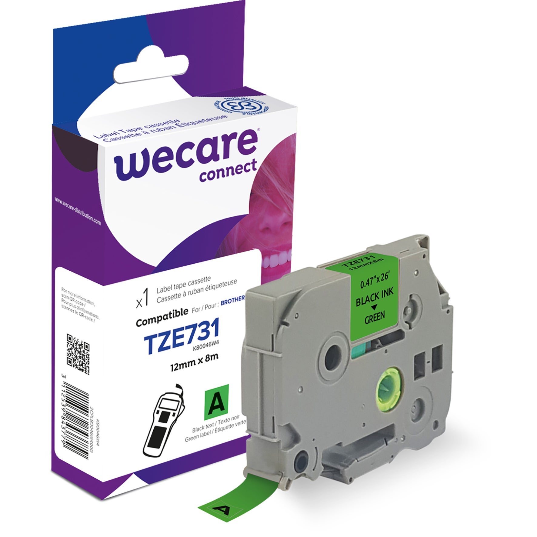 [8559087] Märkband Wecare TZe svart/grön 12 mm 8 Meter