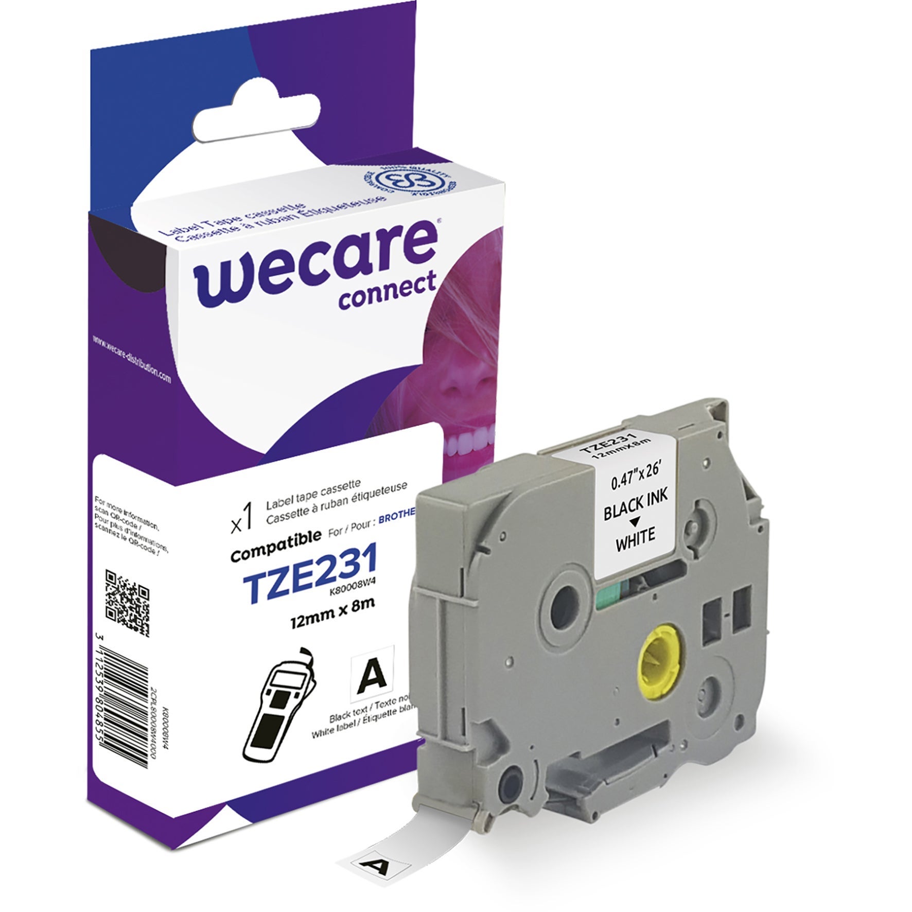 [8559061] Märkband Wecare TZe svart/vit 12 mm 8 Meter